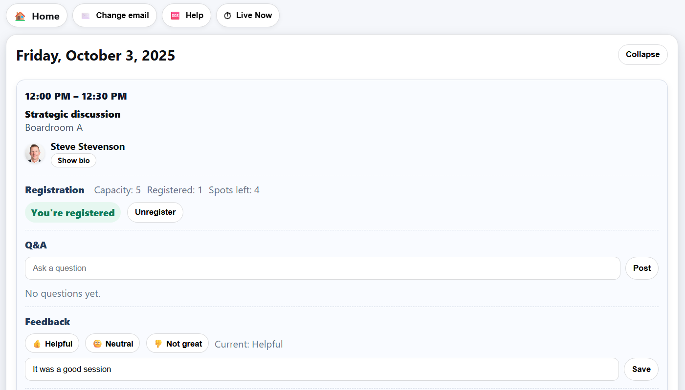 Q&A and session feedback in real time